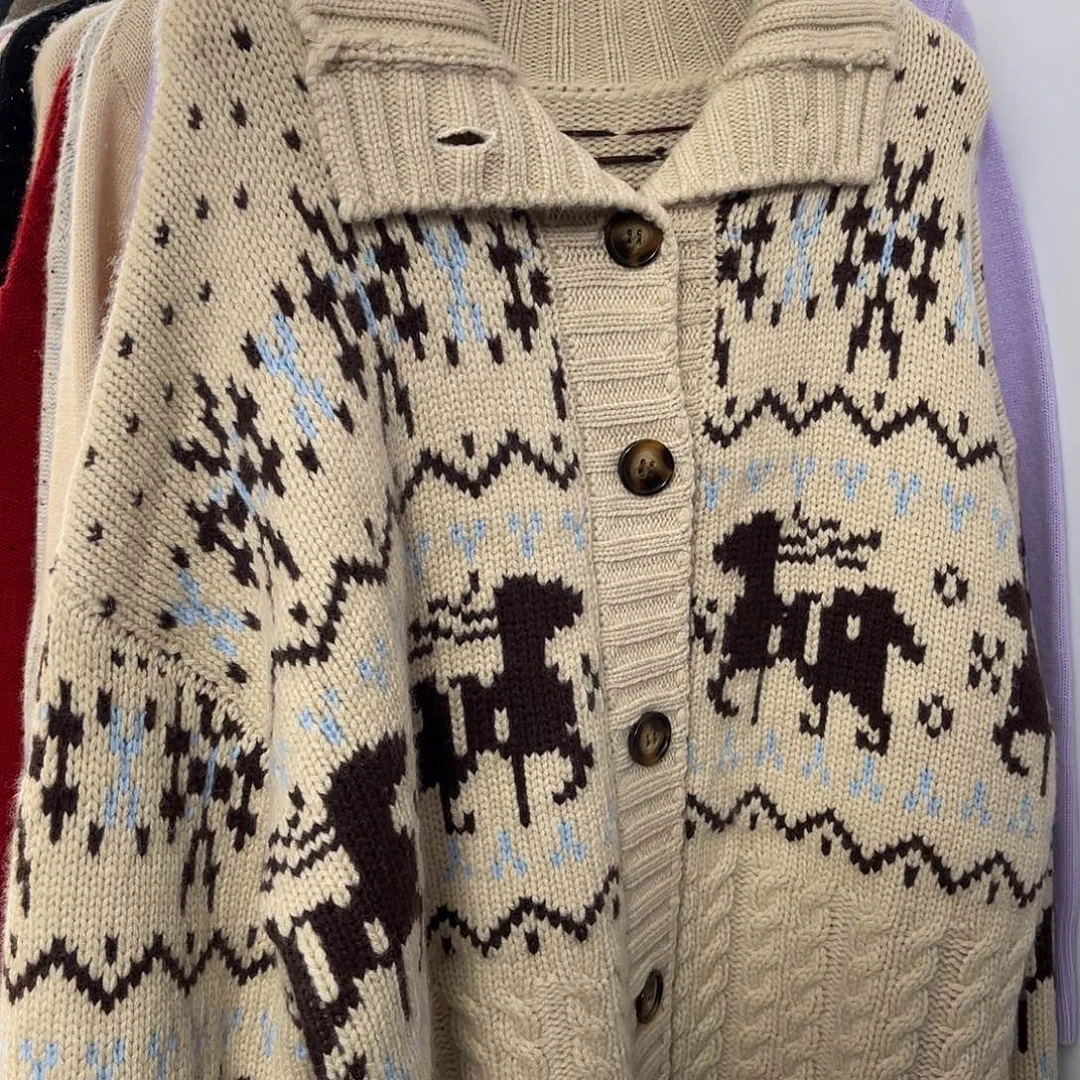 小鹿 高领 加厚 羊绒 开衫