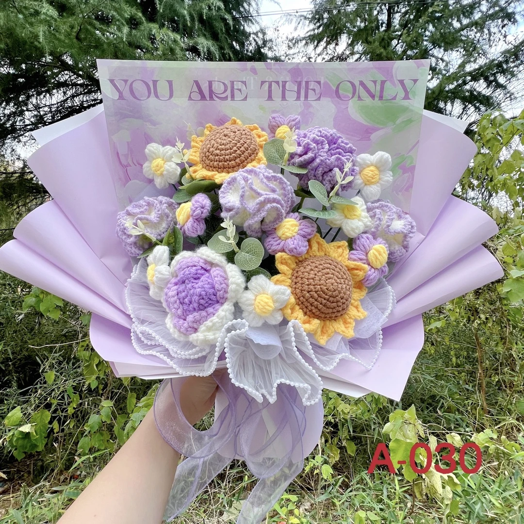 母亲节礼物纯手工毛线花束康乃馨玫瑰牡丹送妈妈