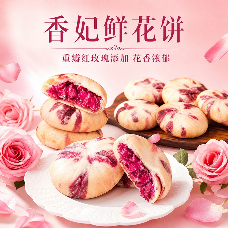 黄油玫瑰鲜花饼云南香妃饼礼盒头水花早餐下午茶甜点休闲解馋零食商品图