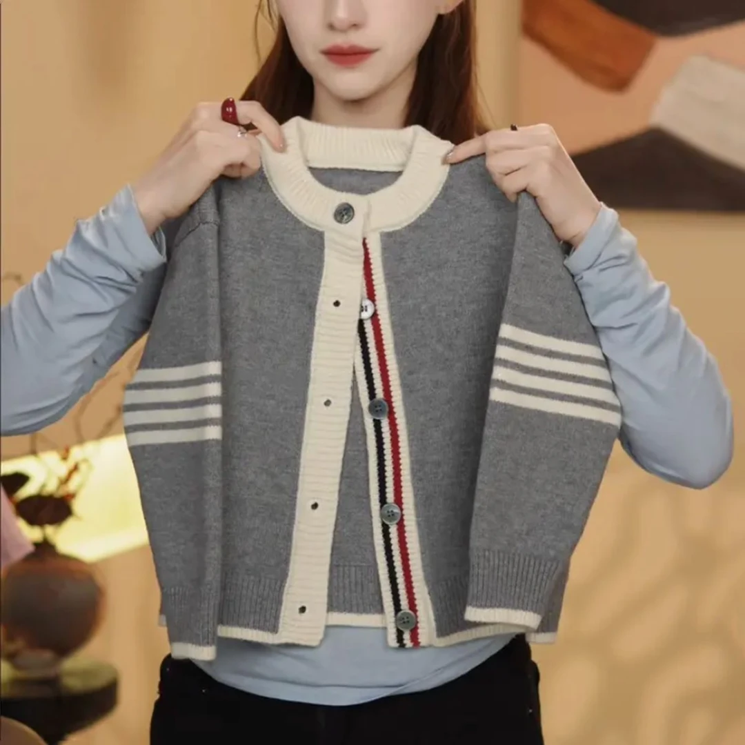 春款新款儿童韩版针织时尚条纹毛衣开衫休闲拼接撞色毛衫外套百搭