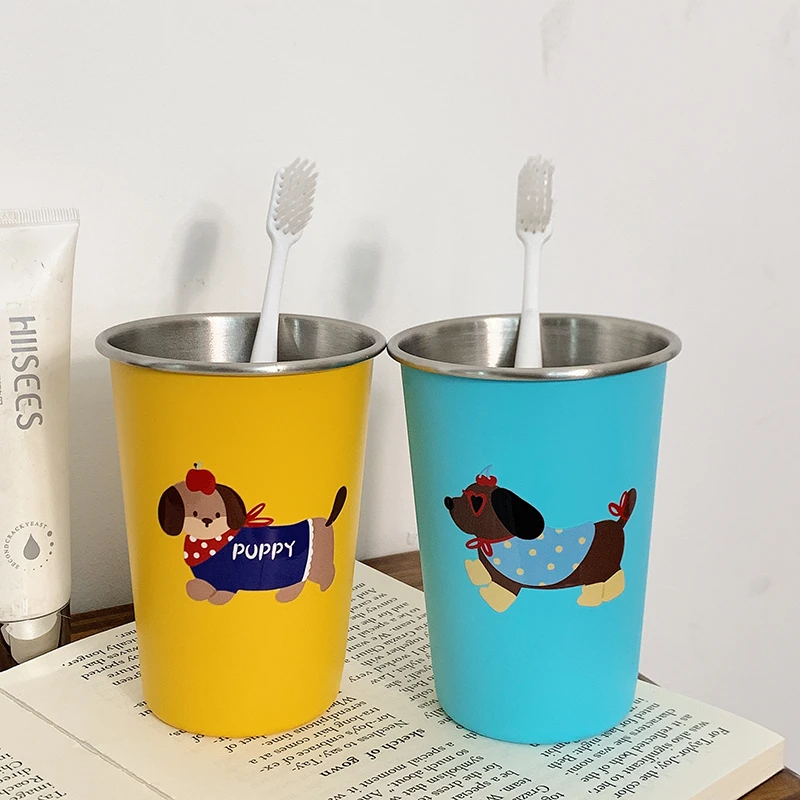 ins卡通创意腊肠狗可爱学生漱口杯304不锈钢家用情侣洗漱牙刷杯子
