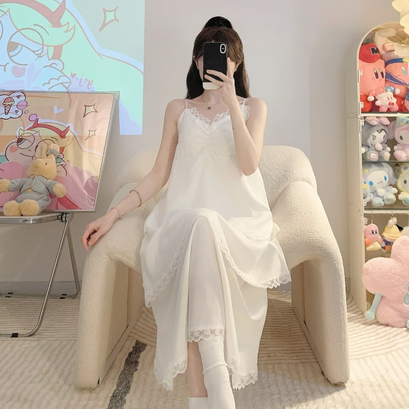 夏季带胸垫睡裙女夏天纯棉吊带睡衣夏季无袖连衣裙凉感甜美家居服