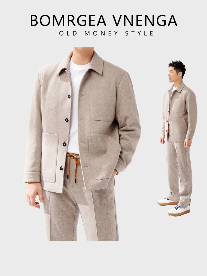 【LP羊毛鹅绒外套】秋冬款羊毛天丝桑蚕丝上衣夹克老钱风男士外套新