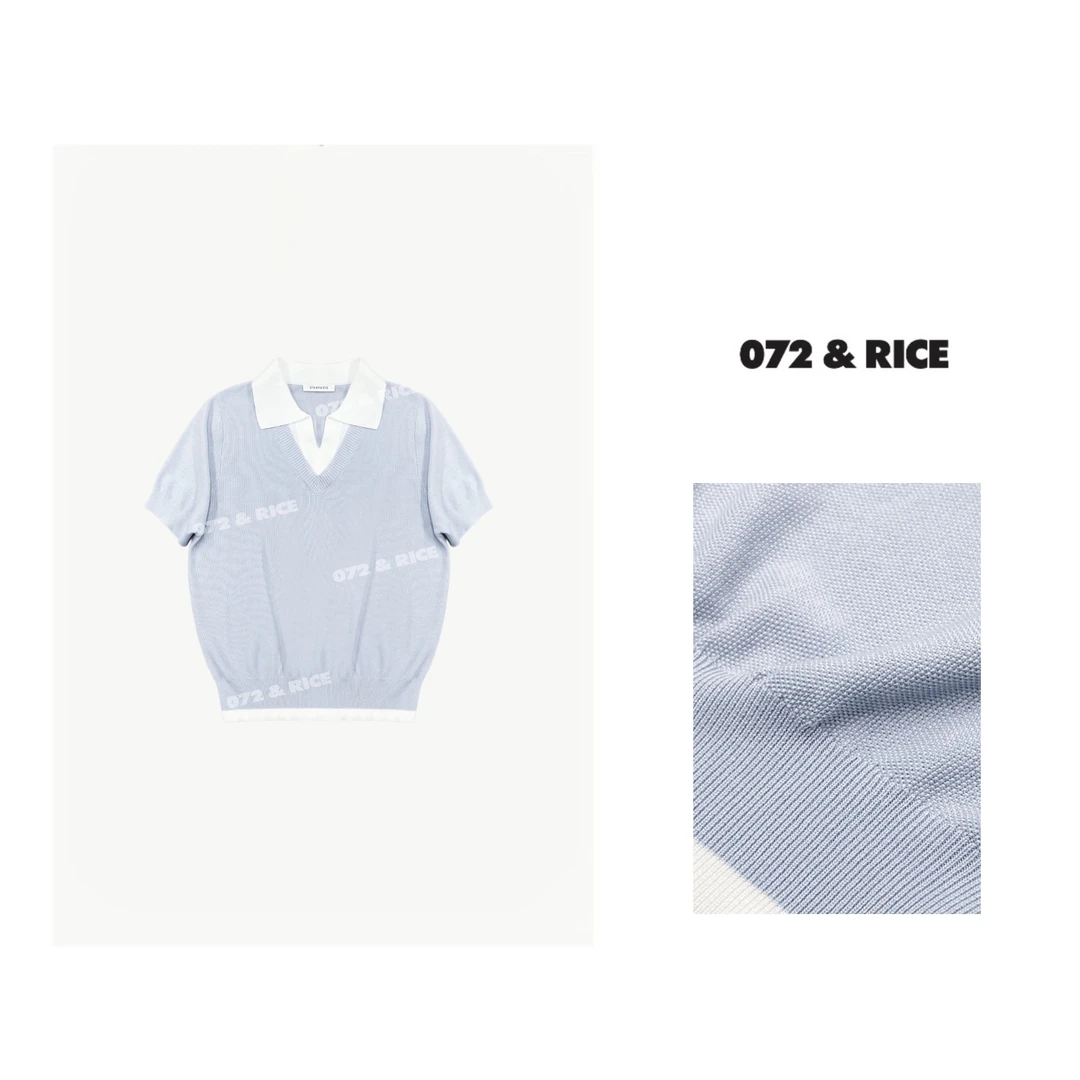 072 & RICE【嘉倪】 夏季休闲假两件短袖针织衫 24SJ11