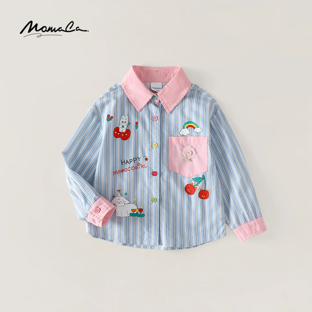 MOMOCO2025款春秋季女童撞色可爱小狗印花衬衫77730234003