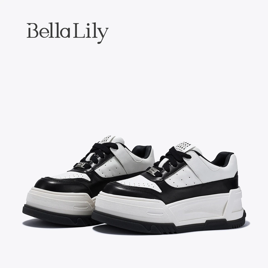 BellaLily2025春季新款撞色时尚休闲鞋通勤百搭厚底板鞋增高女鞋