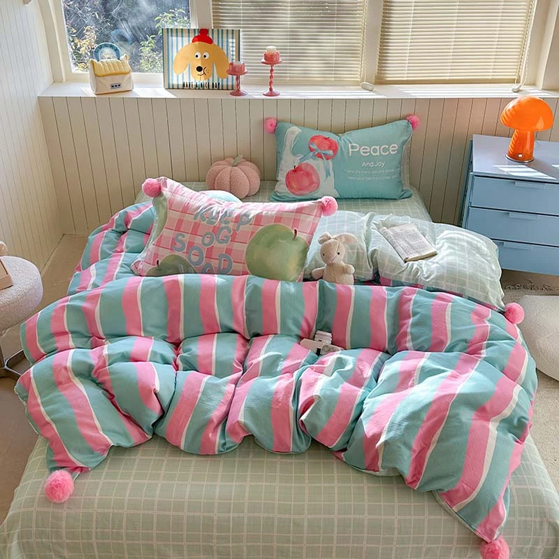 全棉双层纱花边四件套100纯棉皱皱纱少女心公主风小清新床上用品