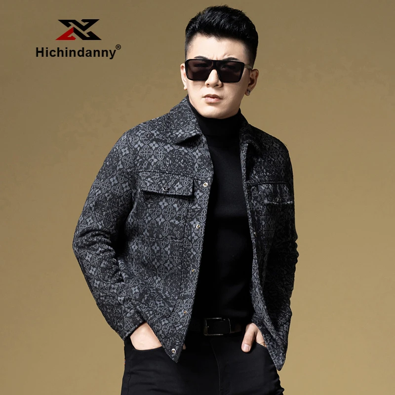 HICHIN羊毛针织羽绒服男士冬季新款加厚休闲时尚提花翻领羽绒外套