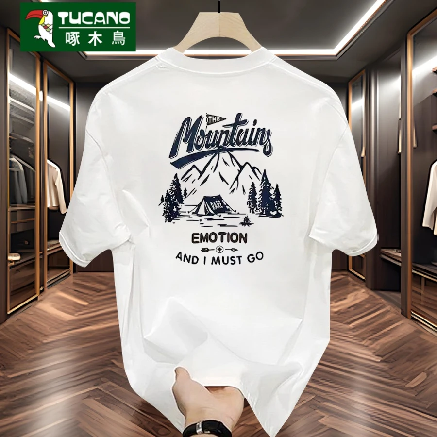 啄木鸟潮流纯棉时尚休闲宽松圆领百搭印花个性半袖T恤ins