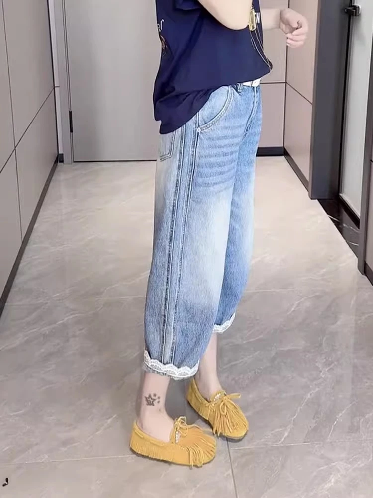 2025秋季新款阔腿牛仔裤女老爹裤显瘦萝卜裤大码薄款八分哈伦裤子