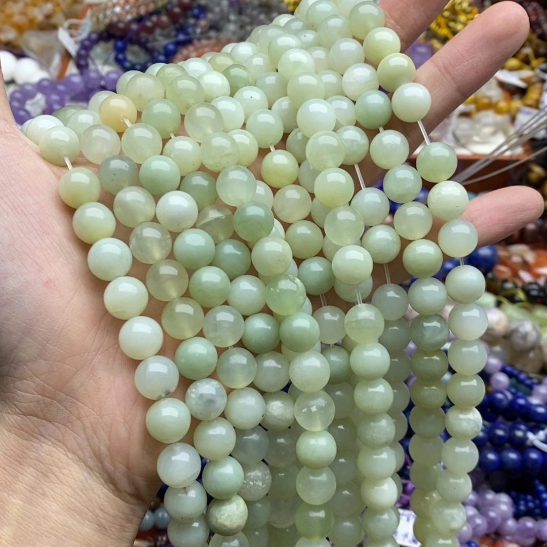 玛瑙/玉髓合金珠宝半成品一条天然岫玉圆珠10mm