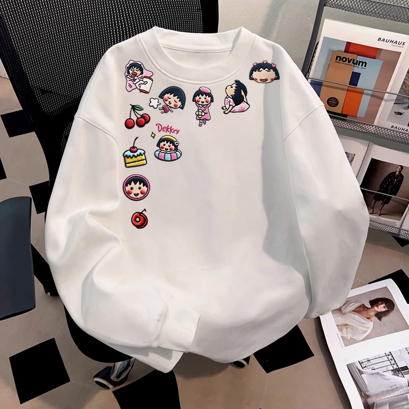 Dekkry仿刺绣卡通印花百搭t恤秋冬纯棉长袖男女打底宽松圆领上衣