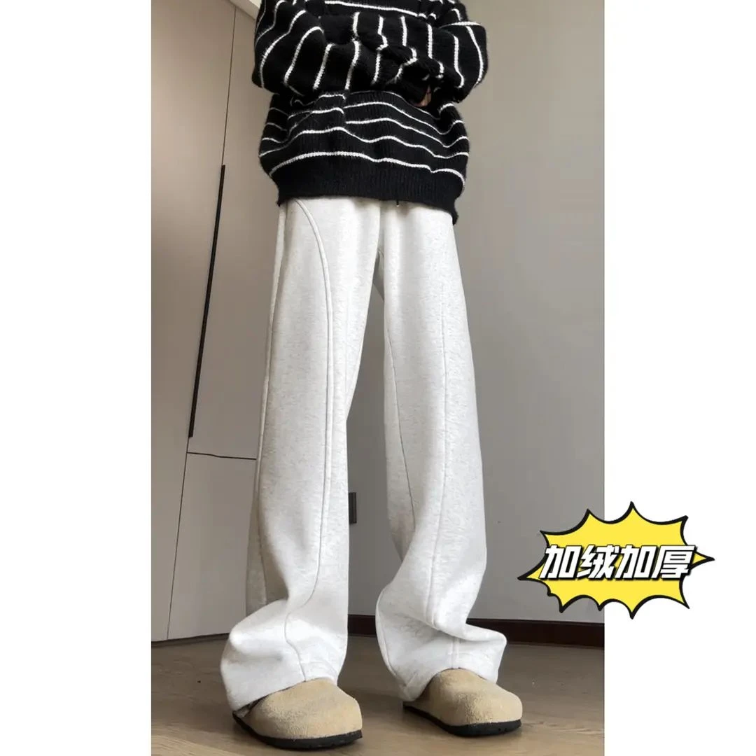 美式斜切弯刀微喇卫裤秋冬阔腿ins舒适男百搭垂感休闲裤宽松运动