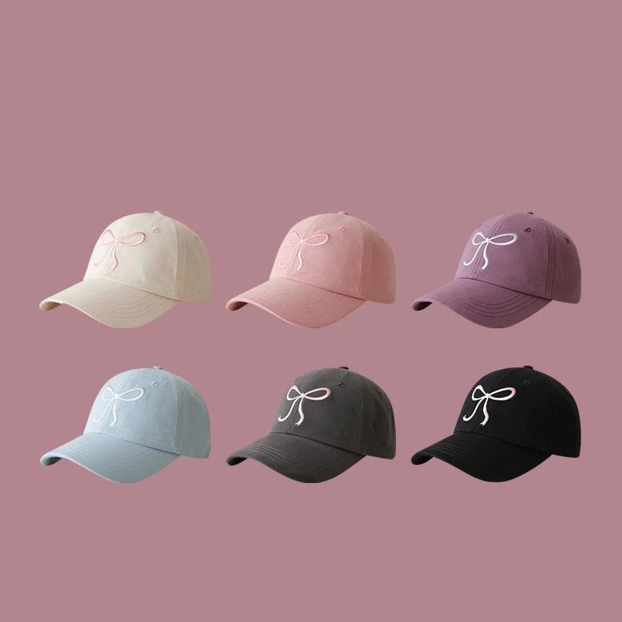 粉色蝴蝶结棒球帽甜美可爱帽子女新款时尚潮流百搭软顶鸭舌帽字母
