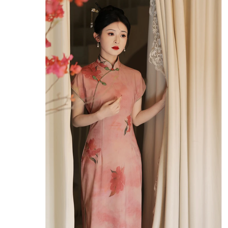 粉色旗袍夏季新款2025改良年轻款少女民国风女装新中式日常可穿