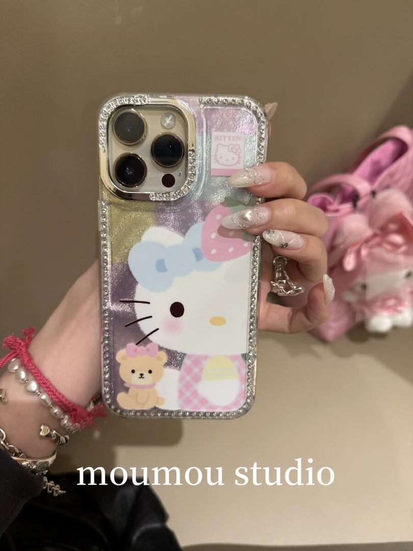闪闪羽纱草莓猫咪小熊适用于iphone16苹果15promax手机壳14少女13