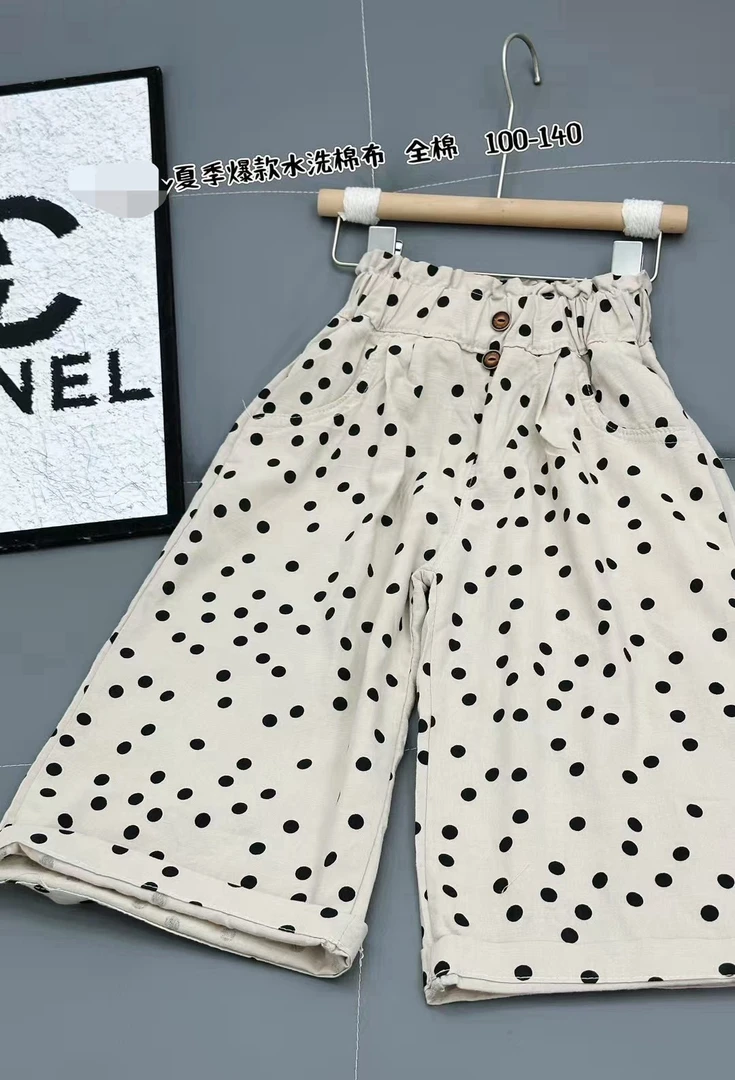 女夏季七分裤黑白简约休闲裤高腰波点休闲裤长裤薄款阔腿裤