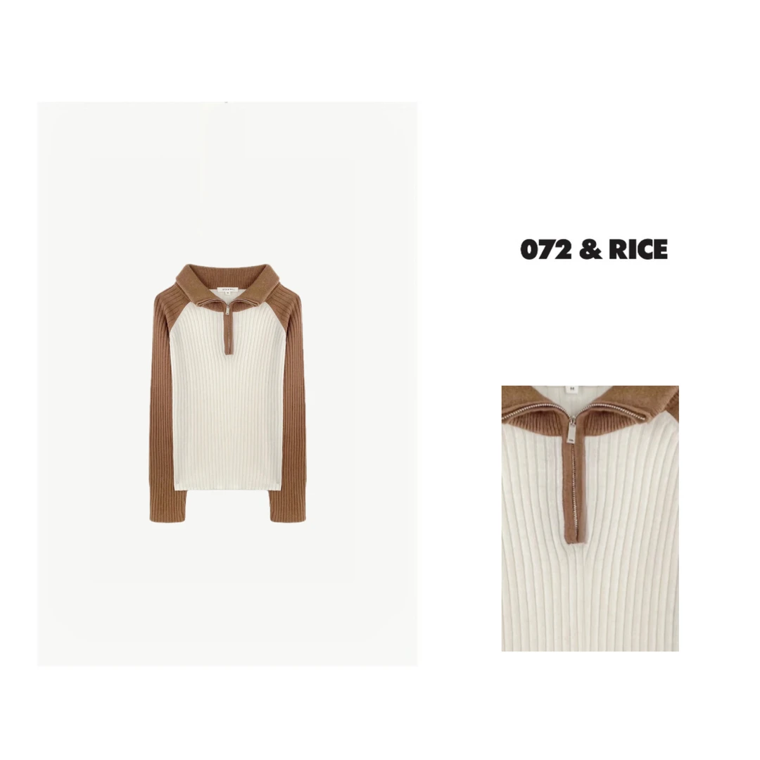 *072 & RICE【饼干】休闲翻领半拉链长袖针织衫  LE201 618FF