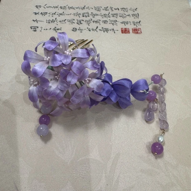 紫藤花发梳 非遗绒花工艺