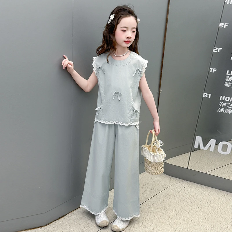 女童夏季无袖套装2025夏季新款女大童洋气背心儿童韩系穿搭两件套