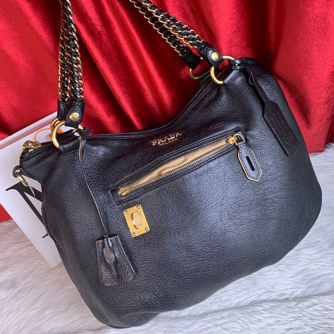 95新 Prada/普拉达 黑金机车包/FYZH06129040/9040/护