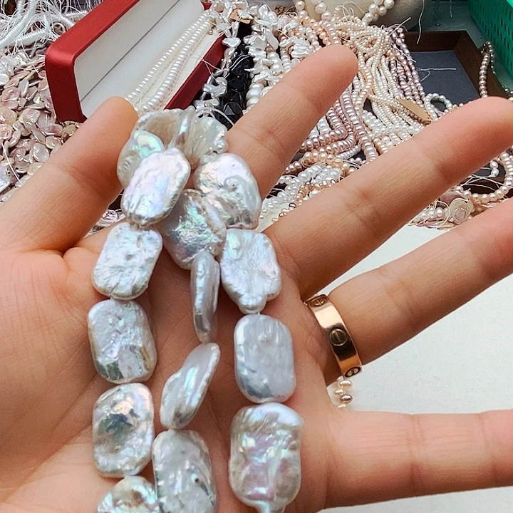 玛瑙/玉髓未镶嵌珠宝半成品一条巴洛克方片珍珠半成品