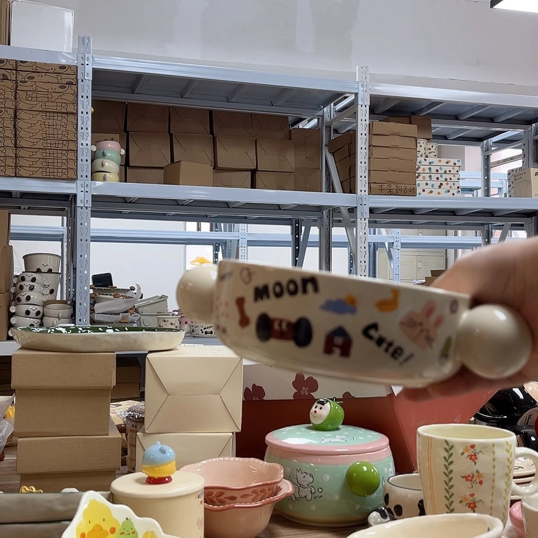 陶瓷月亮小狗6寸双耳陶瓷餐具