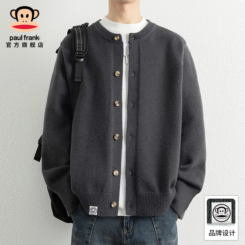 PaulFrank/大嘴猴圆领休闲毛衣男士2025秋季潮牌宽松保暖针织外套