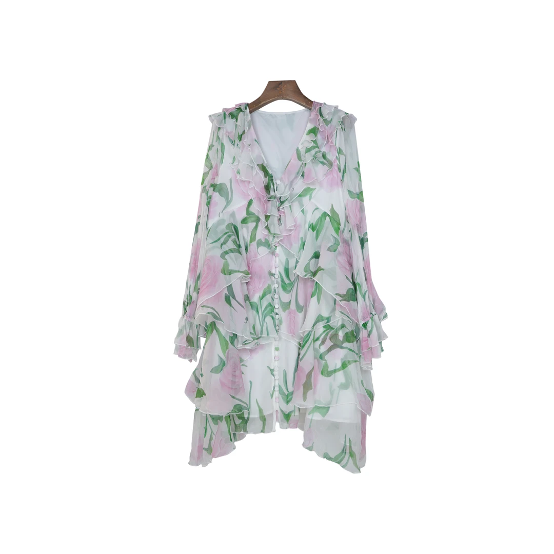 百分百桑蚕丝顺纡面料层层短款连衣裙YSS520