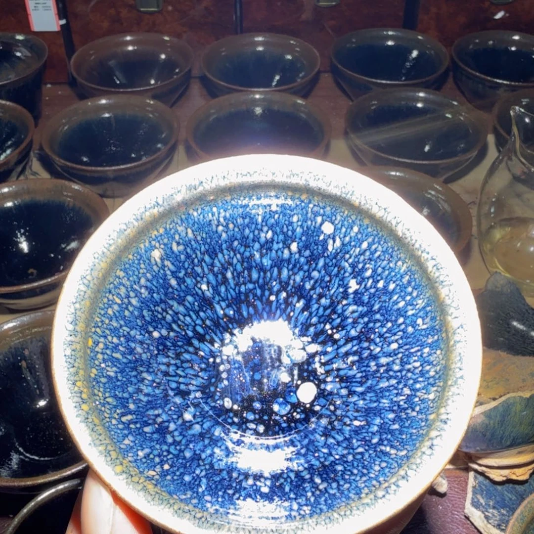 茶盏完整器柴烧银蓝鹧鸪