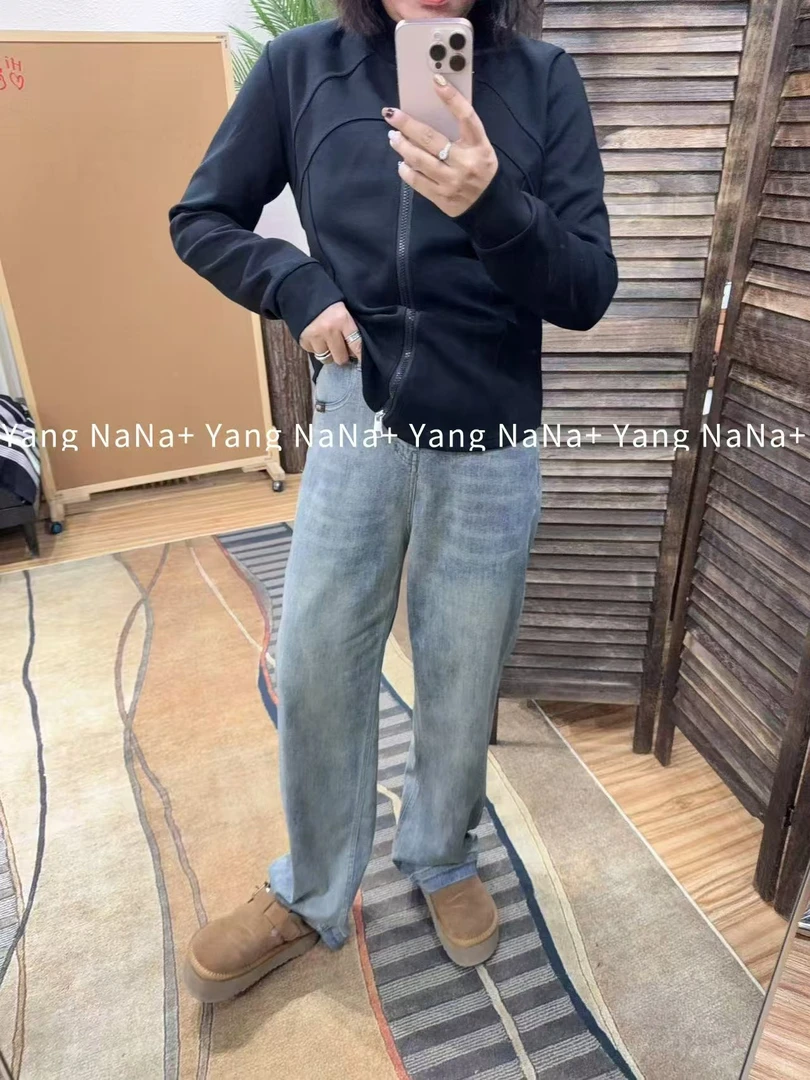 【早春穿搭】百搭大版直筒时尚窄版明线弯刀弹力牛仔裤（#20428）