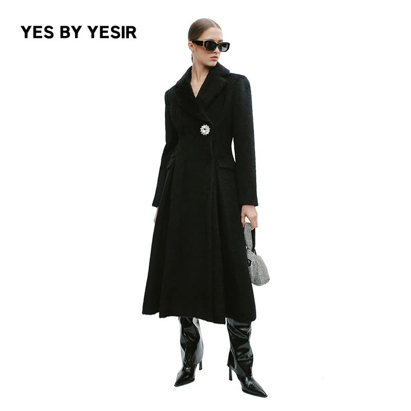 叶谦原创设计师2025年冬新款名媛收腰长毛呢大衣YEFLC18140