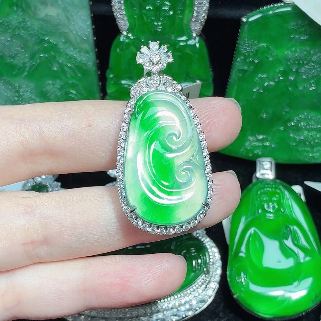 翡翠银S925镶嵌颈饰天然A货翡翠