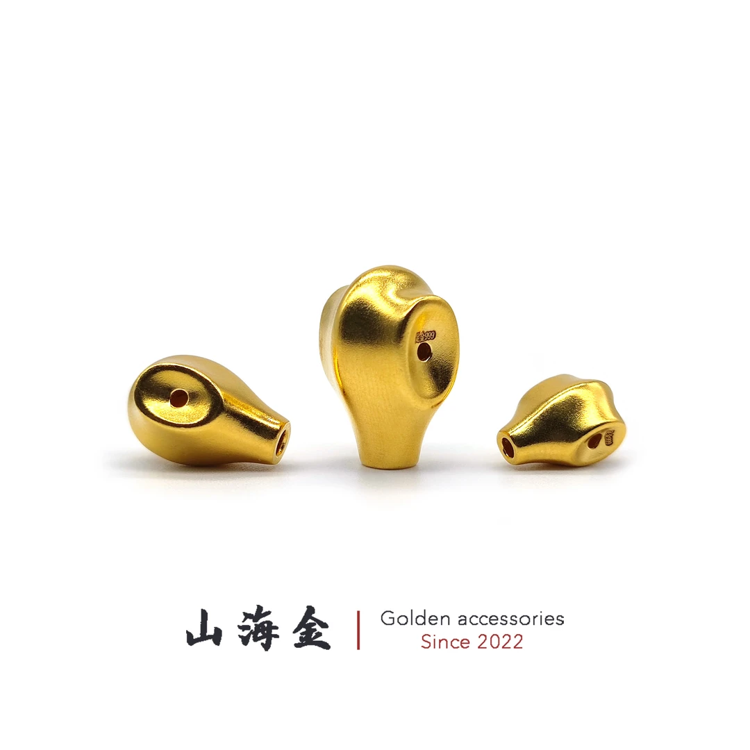 山海金 24K黄金999足金鲨鱼鳍背一体三通佛头文玩手串佛珠DIY配饰