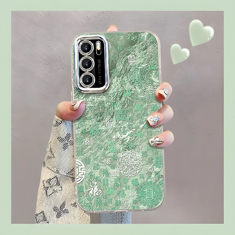 适用于【OPPO】Reno6创意百福图时尚高级感精孔冰川纹手机壳