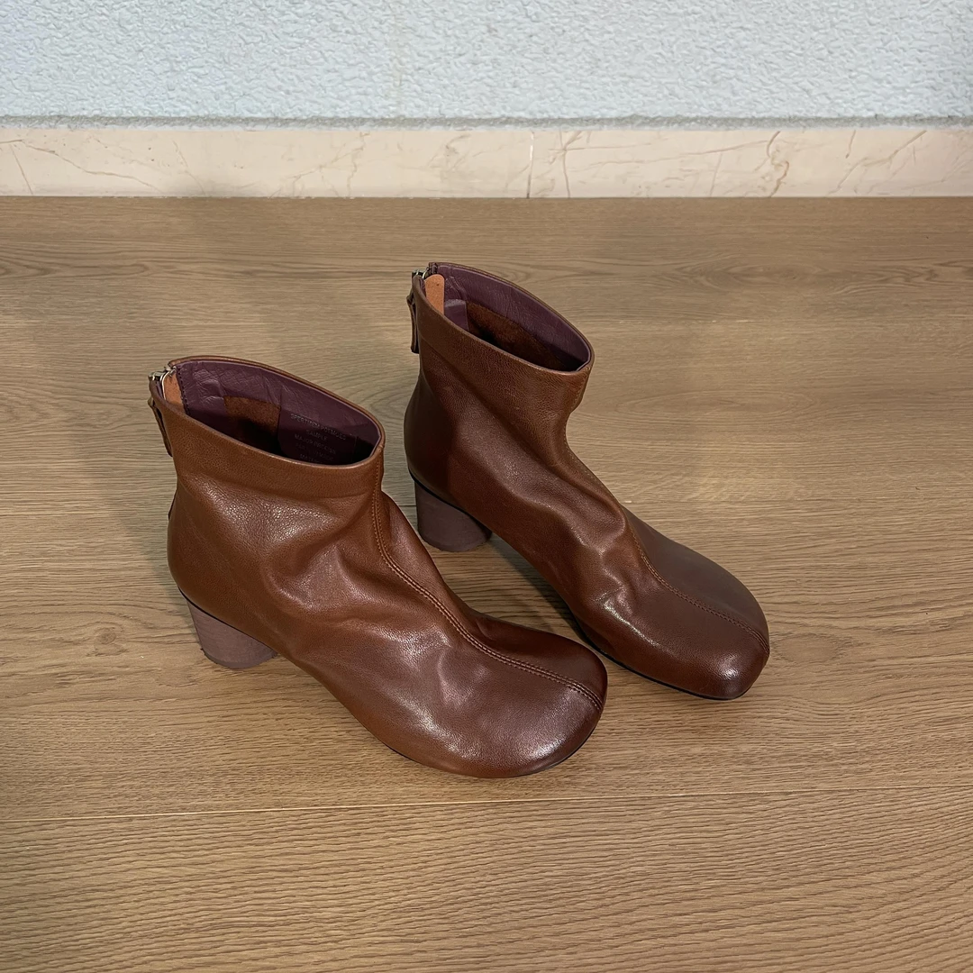 5.5cm  短筒靴女鹿门静奢复古厚底瘦瘦靴短靴时尚四季短筒靴女