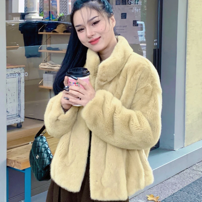 2025冬季新款进口整貂皮草女貂皮大衣立领短款休闲水貂外套