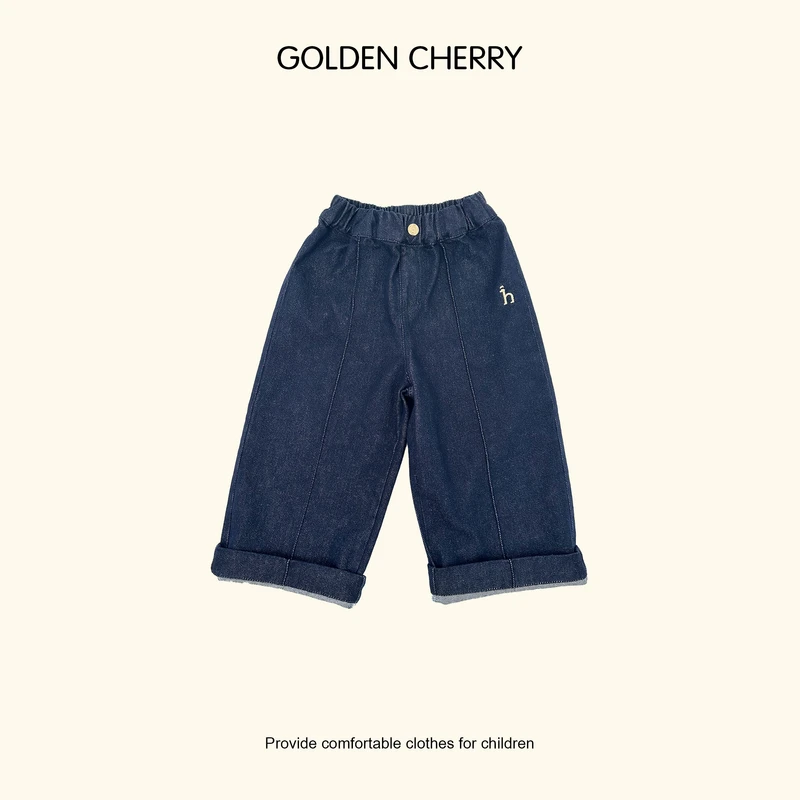 6【金樱桃 Golden cherry】儿童h小标中竖线一粒扣时尚牛仔裤288015