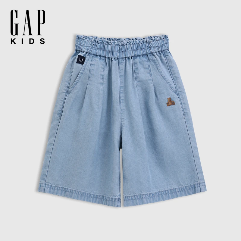 【大小童同款】Gap女童2025夏季新款小熊莱赛尔天丝牛仔七分裤
