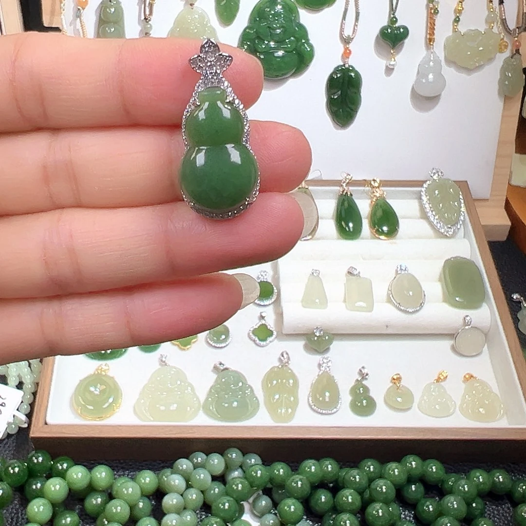 和田玉（碧玉）银S925镶嵌颈饰