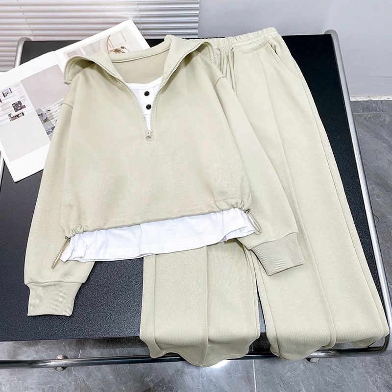 春季新款女大童长裤套装时尚休闲中大童高级感显瘦zb5396简约童品