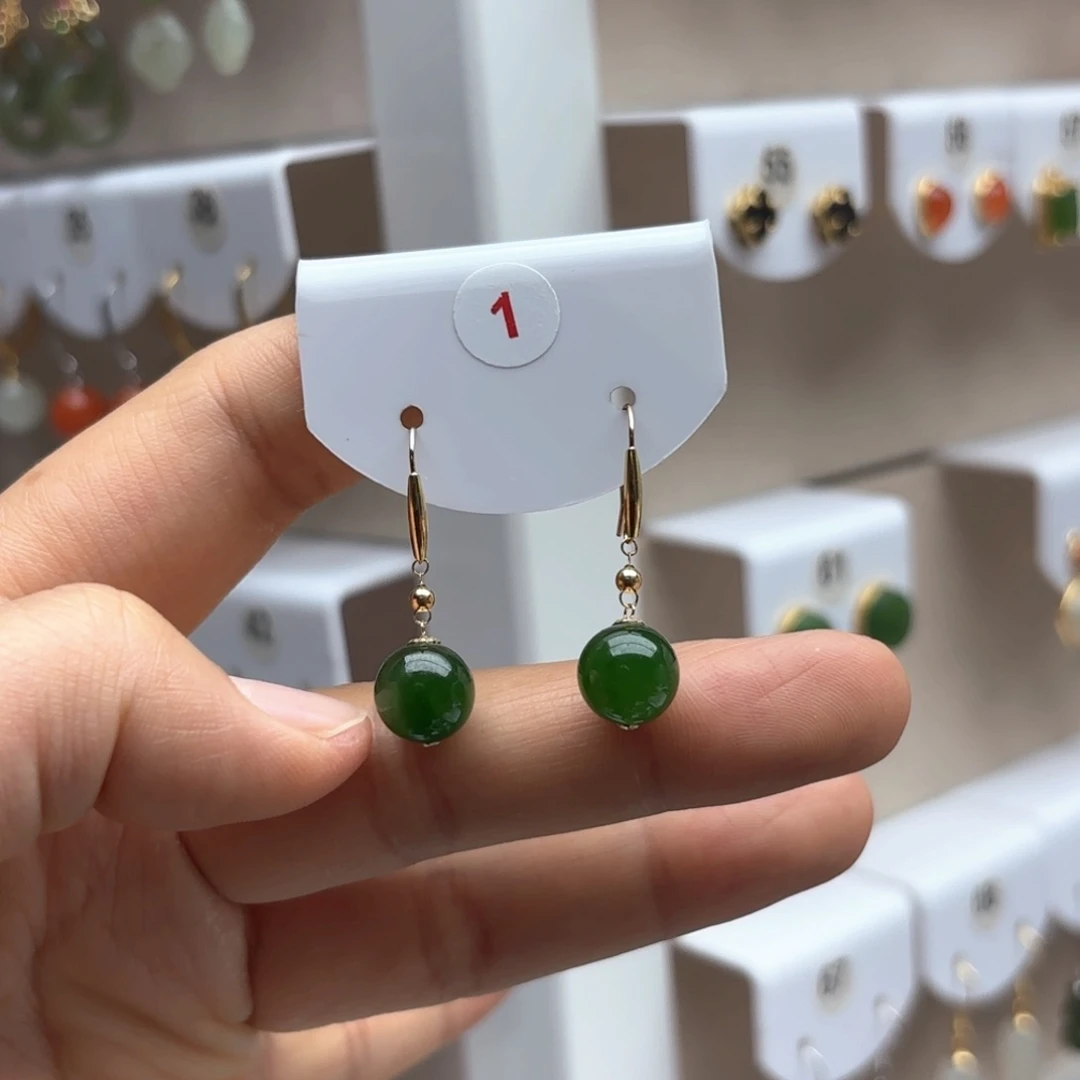 和田玉18K金镶嵌耳饰