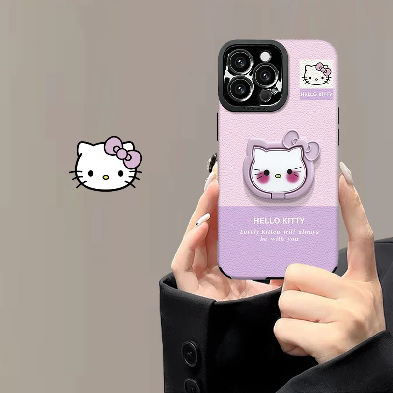 喵咪支架适用苹果vivo华为oppo小米iPhone16瞳眼小羊皮手机壳