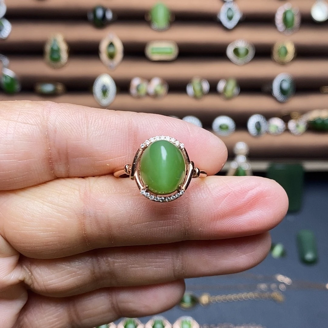 吊坠(不含链)银S925镶嵌和田玉（碧玉）戒指