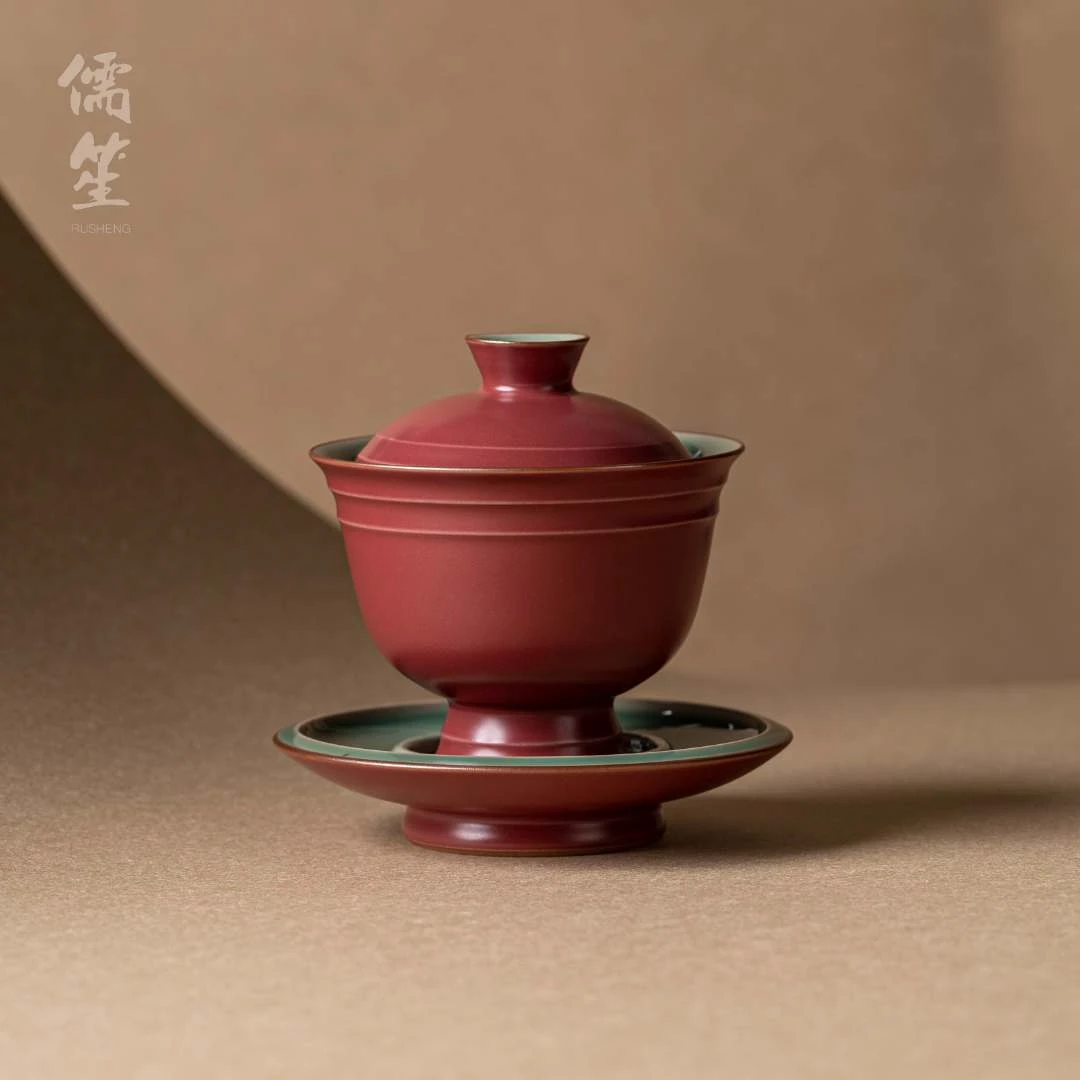 儒笙故宫三才红盖碗陶瓷茶具大容量不烫手送礼乔迁之喜网红茶器