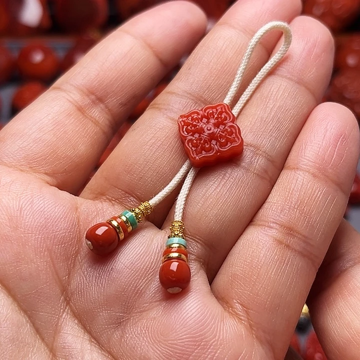 南红玛瑙未镶嵌配饰弟子珠6+金杆杵背云