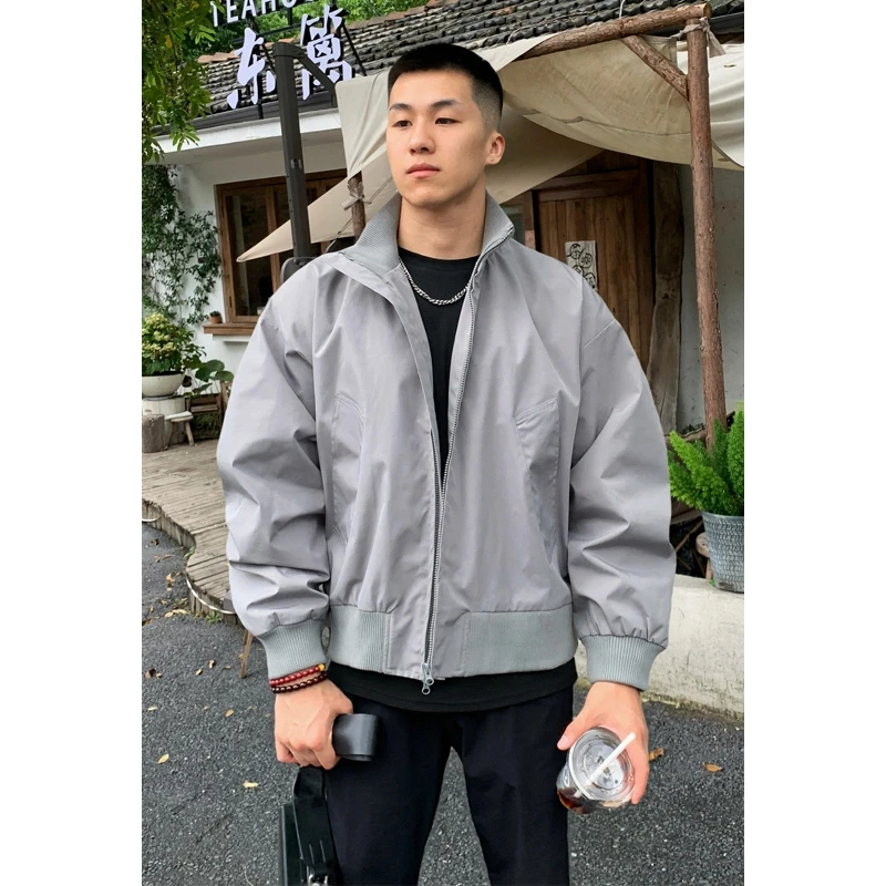 形廓高级痞男士美式夹克帅飞行员外套潮流立领上衣款感防风春季爆