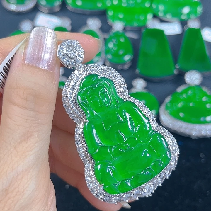 翡翠银S925镶嵌吊坠(不含链)