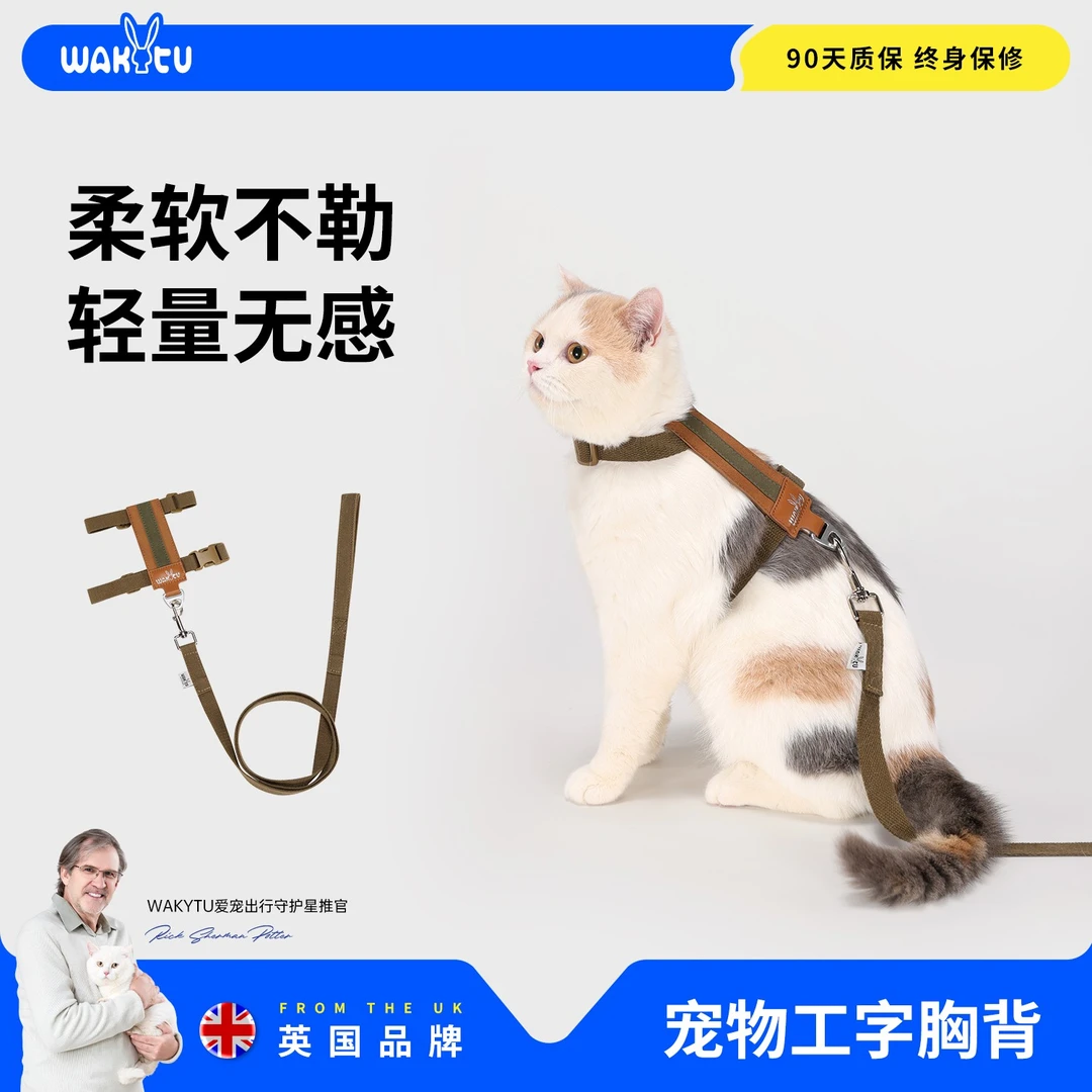 可调节工字形防挣脱猫咪外出专用牵引绳胸背带C245