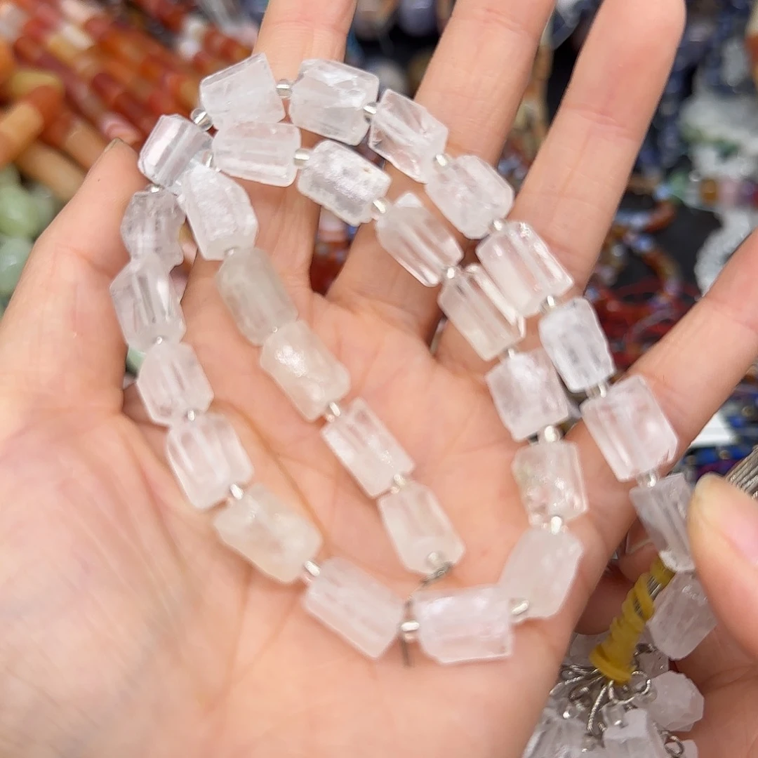 玛瑙/玉髓合金珠宝半成品白水晶8mm一条原石桶珠